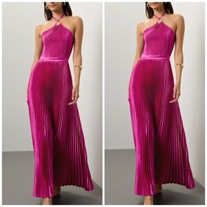 L'IDEE Cheri Pink Purple Magenta Halter Pleated Maxi Dress US SIZE 8